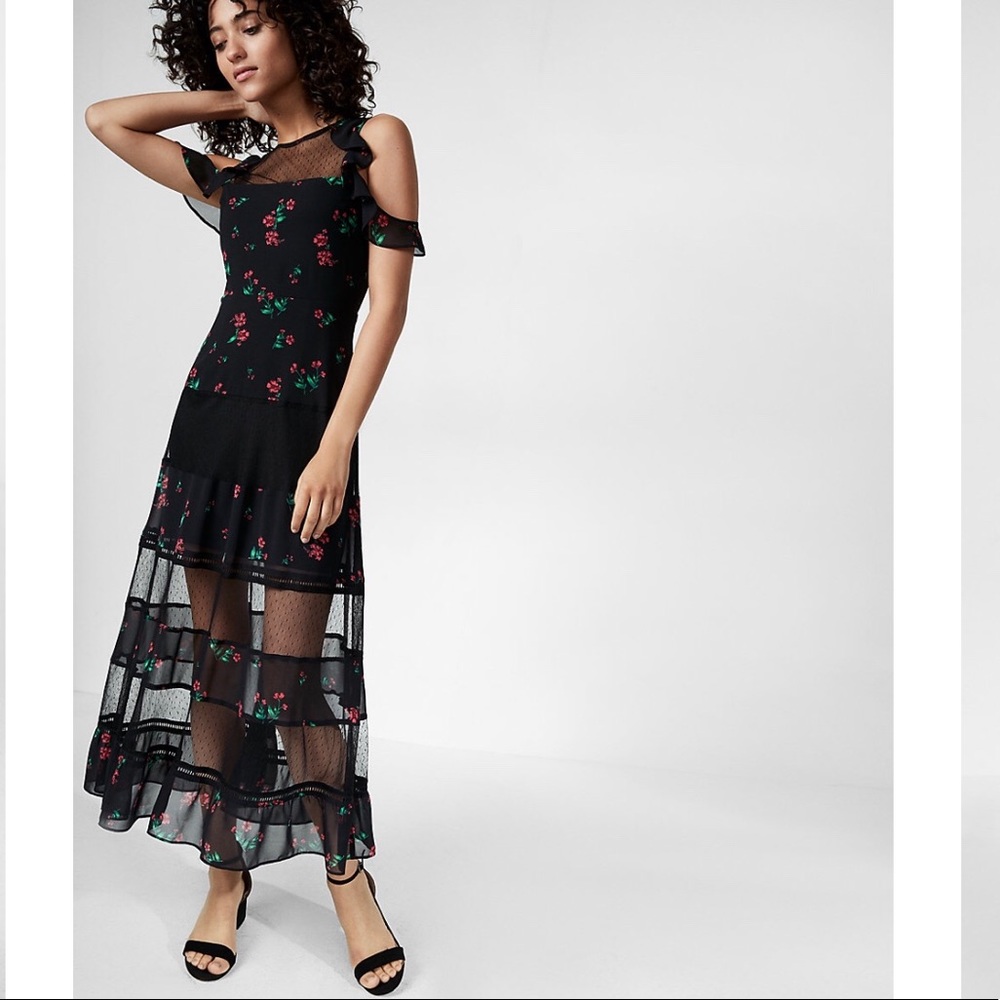 Express cold shoulder semi sheer midi dress